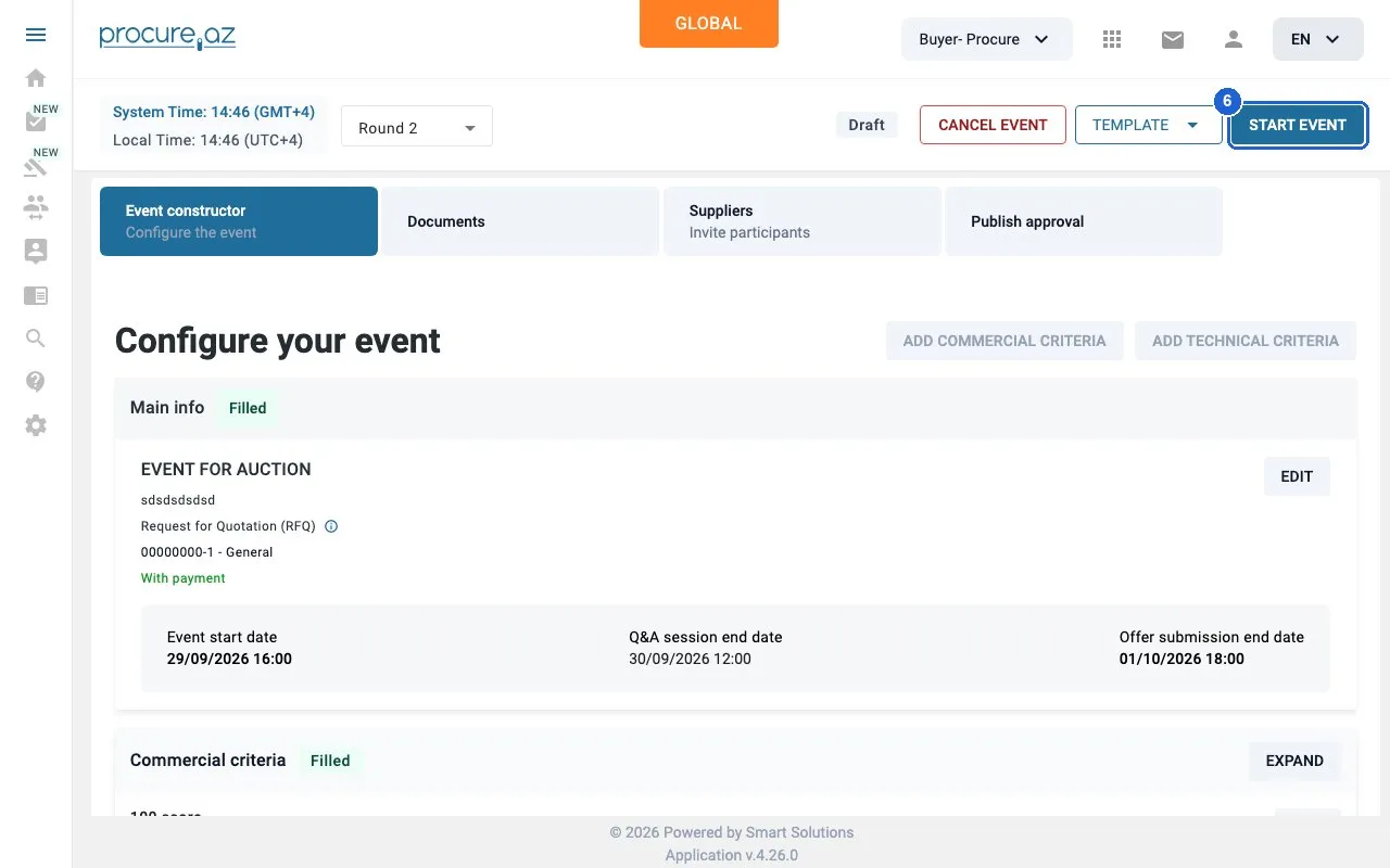 Step 6: Start the round — click “START EVENT”.